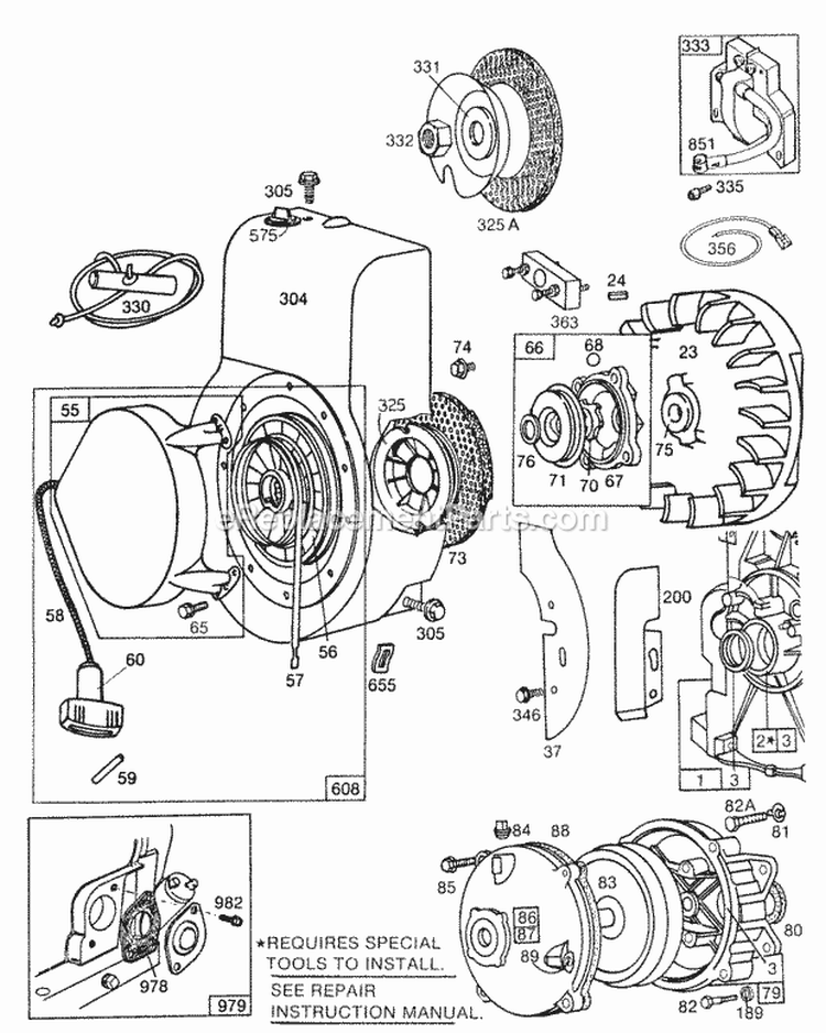Blower HsgRewindGear Case Diagram and Parts List for 131432-0146-01  Briggs and Stratton Engine